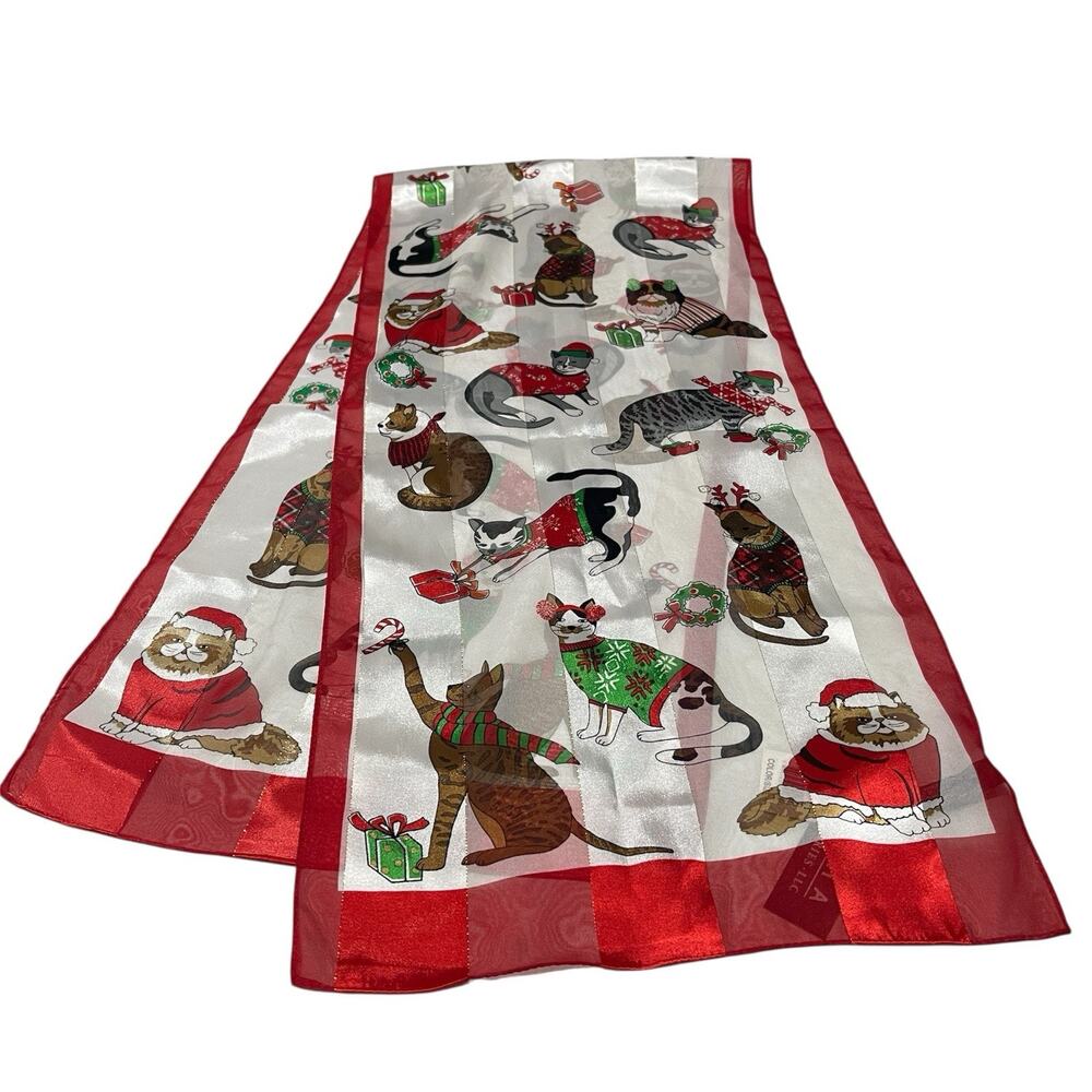 Basha Scarf Womens Christmas Cats In Sweaters Ornaments Festive Felines New